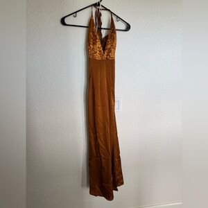 Hello Molly Elegant Brown Halter Dress